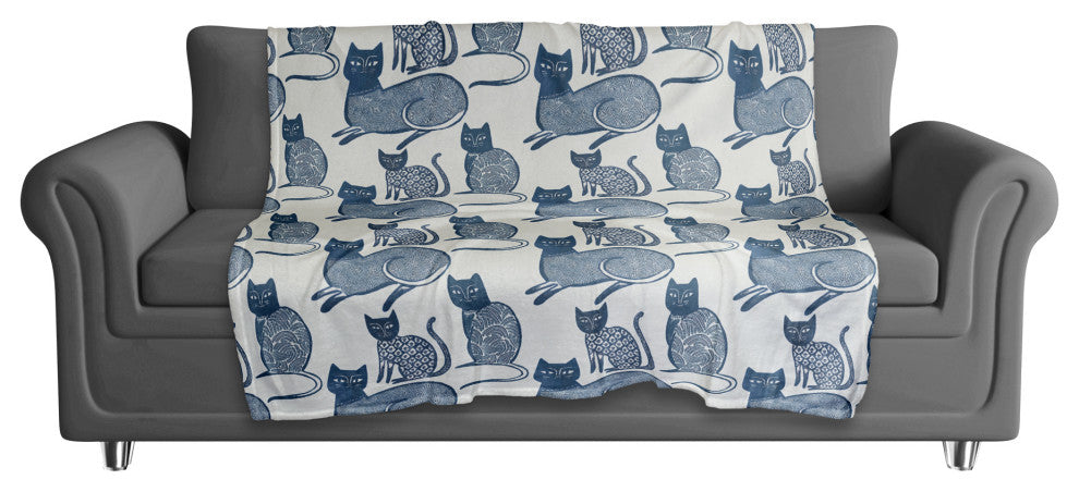 Blue Cat Pattern 50"x60" Coral Fleece Blanket
