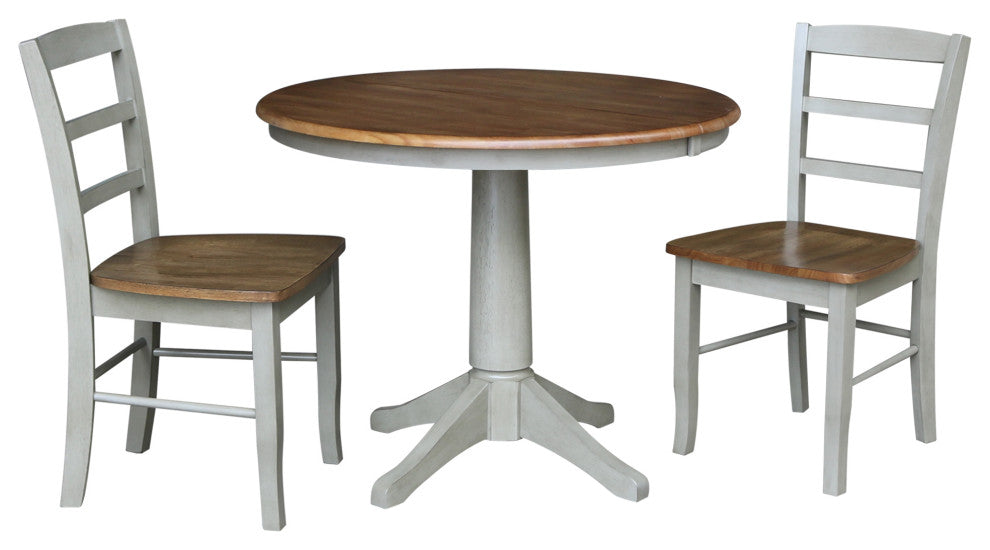 Set of 3 pcs - 36" Round Extension Dining table with 2 RTA chairs