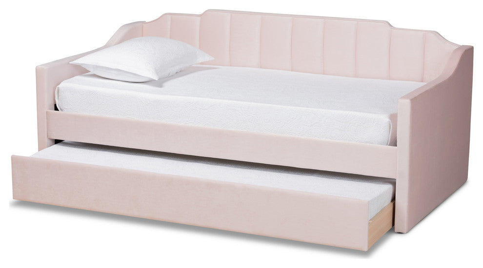 Zaida Modern Glam Trundle Daybed, Pink, Twin