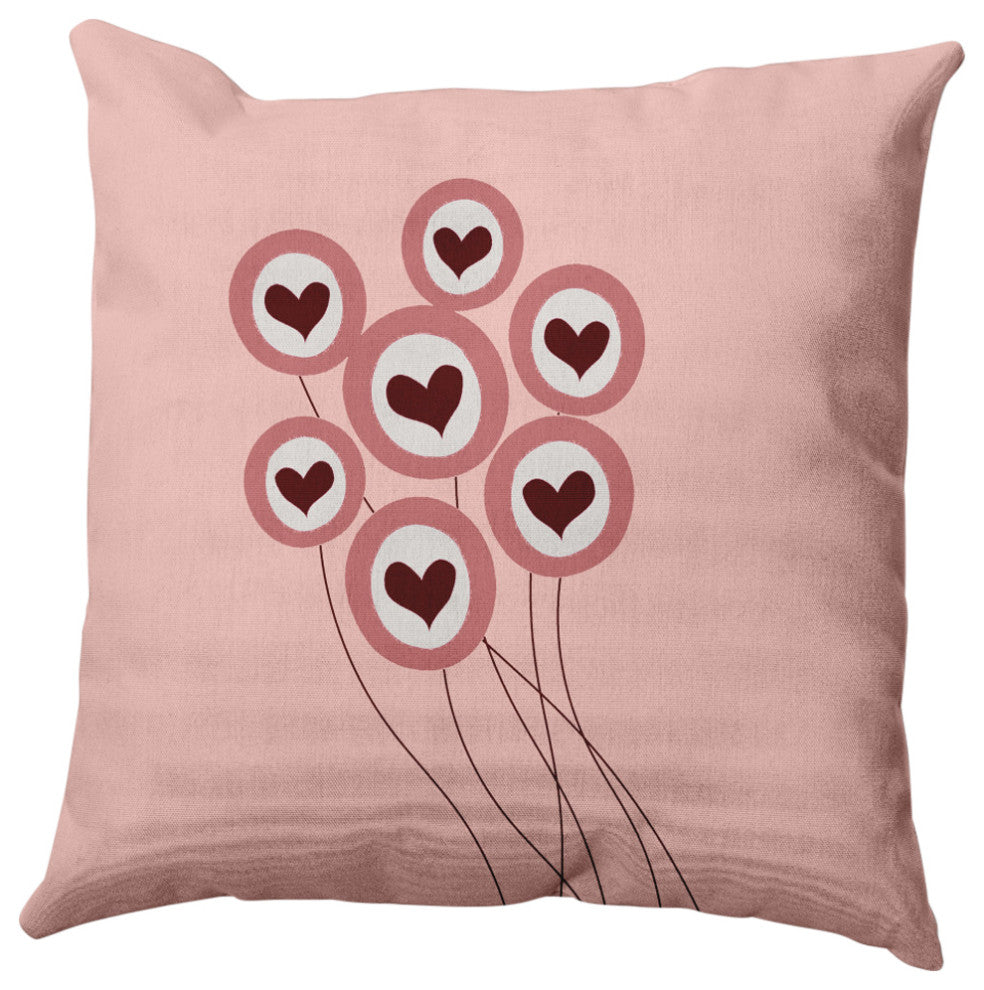 Love Balloons Valentines Indoor/Outdoor Throw Pillow, Pink, 18x18"