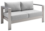 Shore Sunbrella Fabric Aluminum Outdoor Patio Loveseat Silver Gray