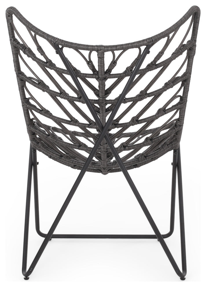 Danbury Outdoor Boho Modern Wicker Accent Chairs, Set of 2, Gray/Black