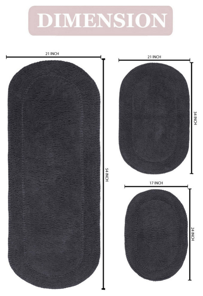 Double Ruffle Collection Bath Rugs Set, 3-Piece Set With Runner, Gray