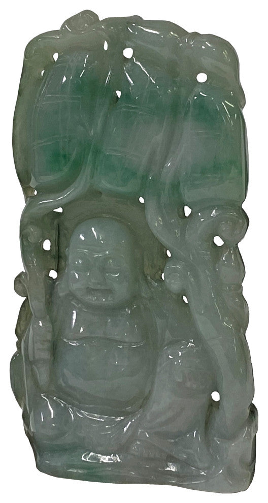 Chinese Jade Carved Happy Buddha Ornament Display