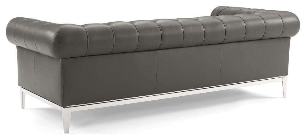 Tufted Armchair and Sofa Set, Leather, Gray, Modern, Lounge Hospitality