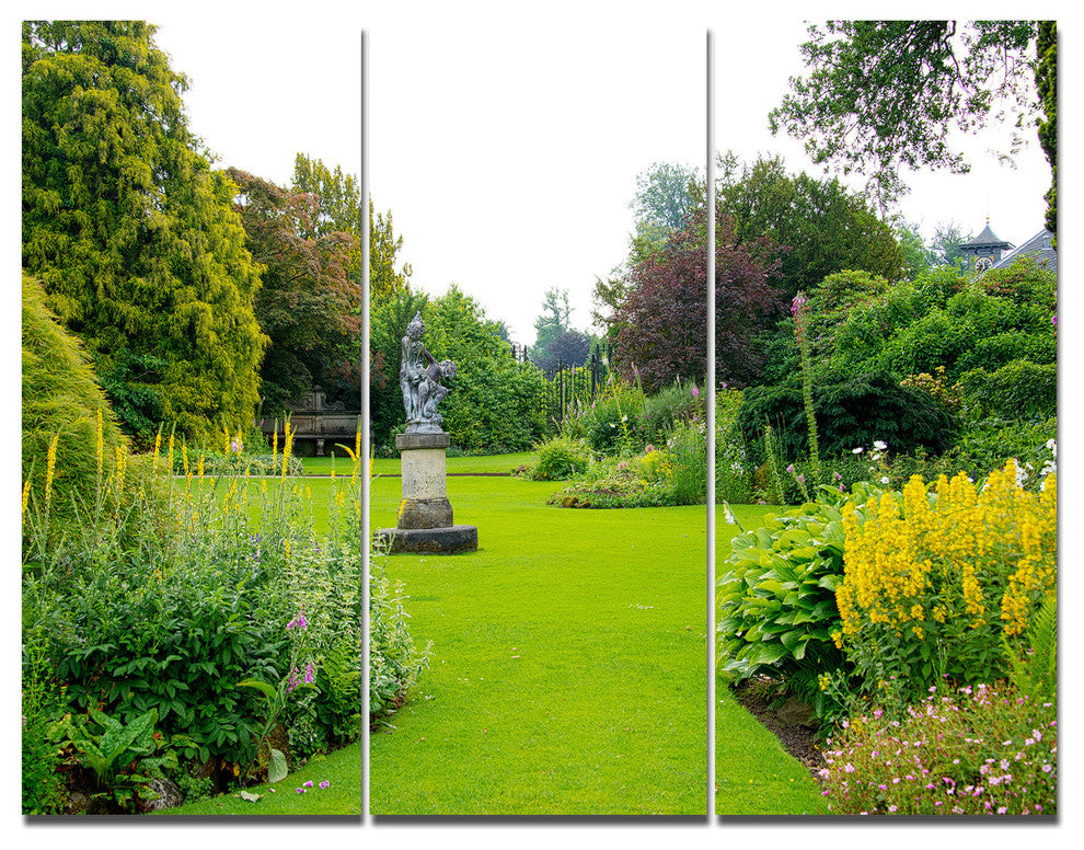 Plant and Flowers in Garden, Landscape Triptych Canvas Print, 36x28, 3 Panels