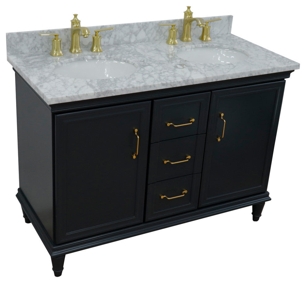49" Double Vanity, Dark Gray Finish With White Carrara And Oval Sink