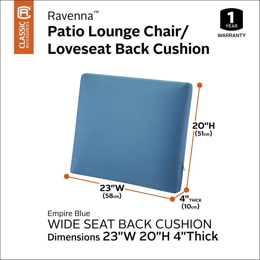 Patio Back Cushion Slip Cover and Foam, Empire Blue, 23"x20"x4"