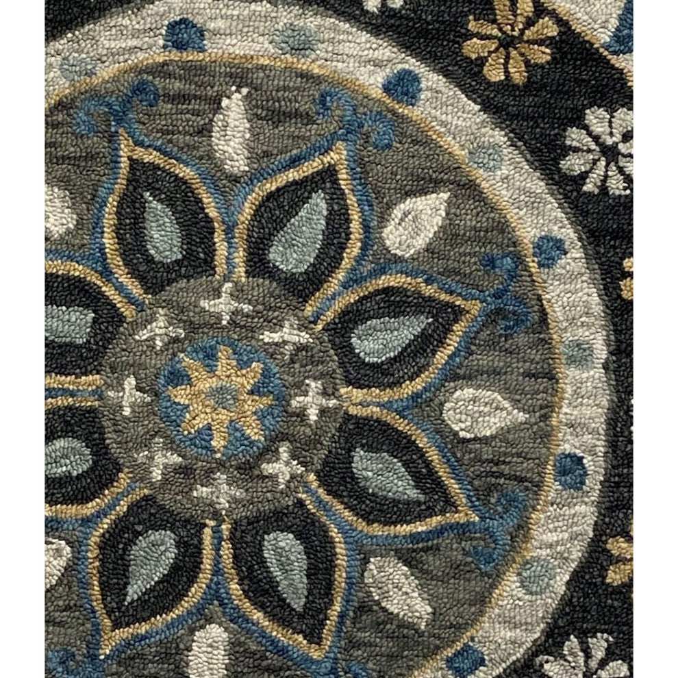 5" Round Gray Border Floral Medallion Area Rug