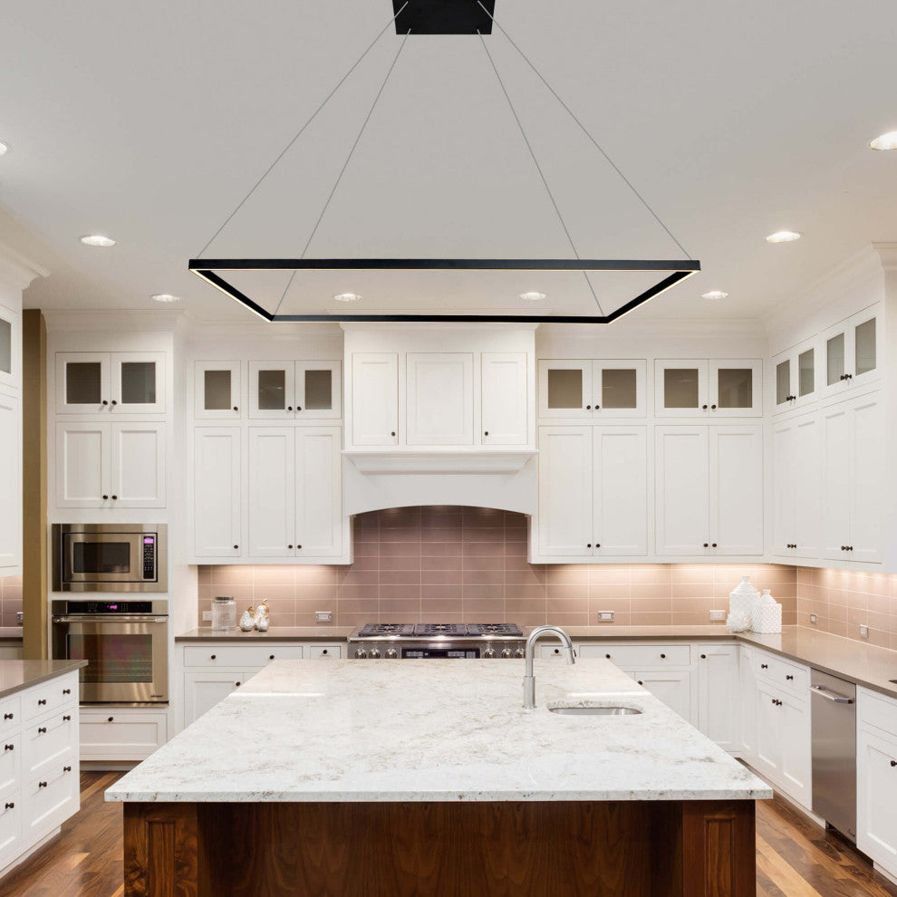 39" Atria LED Square Chandelier, Adjustable Suspension Fixture, Black