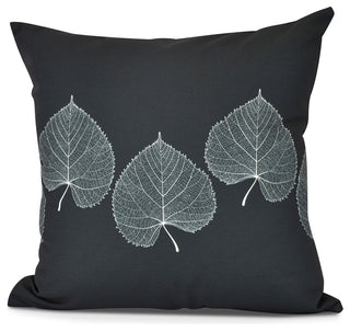 Leaf Print 2, Floral Print Pillow, Black , 26" x 26"