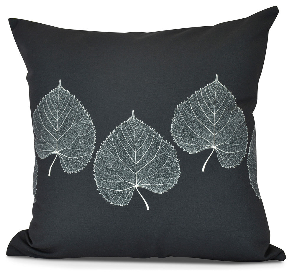Leaf Print 2, Floral Print Pillow, Black , 26" x 26"