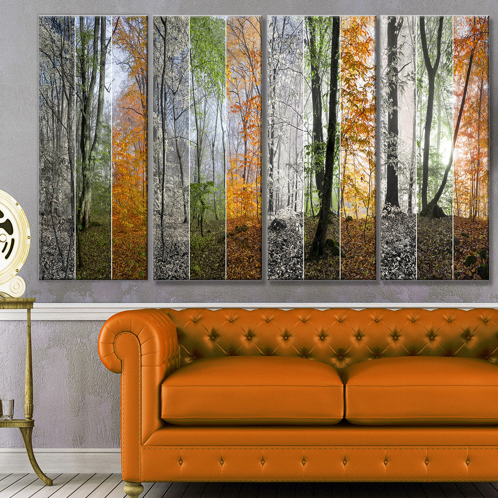 Wood Panorama Changing Seasons, Landscape Canvas Art Print, 48"x28", 4 Panels
