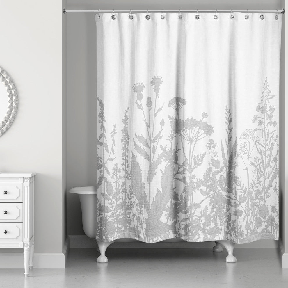 Light Gray Wildflowers 71x74 Shower Curtain