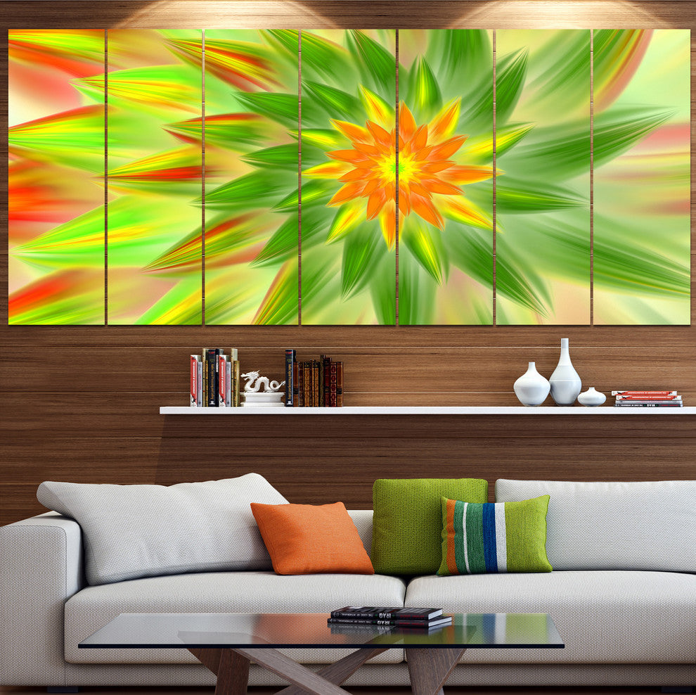 Dancing Green Fractal Flower, Floral Canvas Art Print, 83"x32", 7 Panels