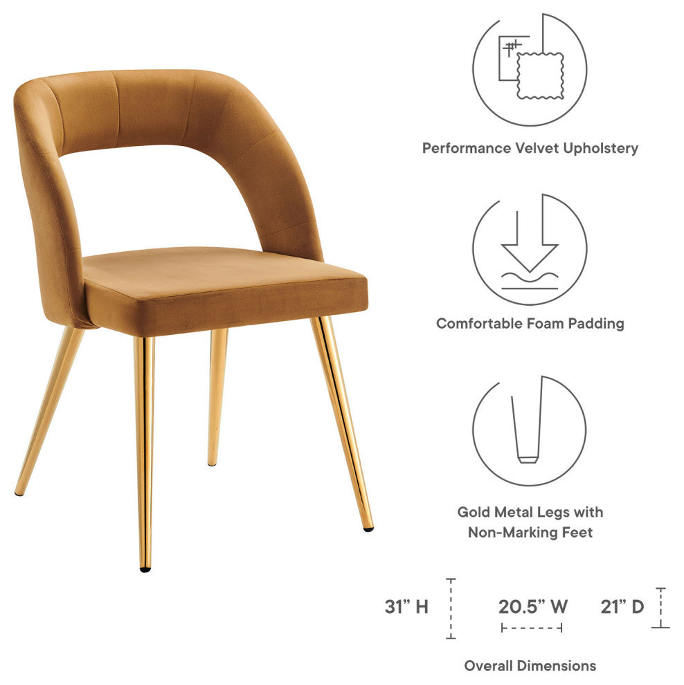 Marciano Performance Velvet Dining Chair Set of 2 Gold Cognac -6030