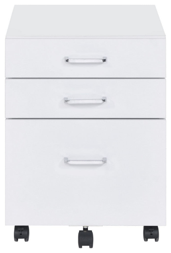 Benzara BM251191 Cabinet With 3 Drawers and Wheels, White