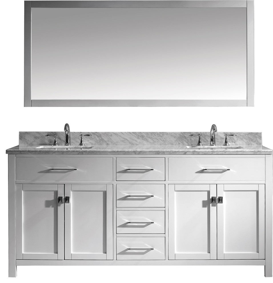 Caroline 72" Double Bathroom Vanity Set White, Marble Countertop