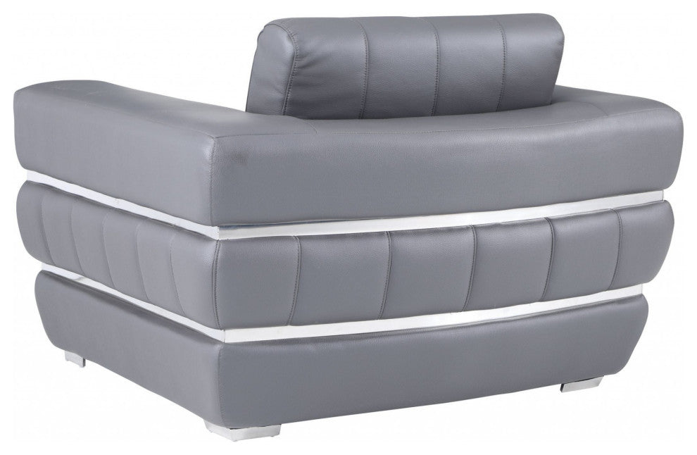 Charcoal Gray Stripe Top Grade Italian Leather Chair