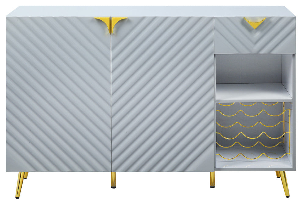 2 Doors and 1 Drawer Wooden Server, Gray High Gloss