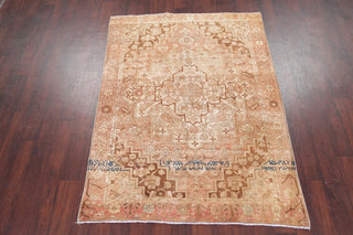 Consigned, Persian Handmade Vintage Heriz Worn Oriental Rug, Peach, 6'8"X4'9"