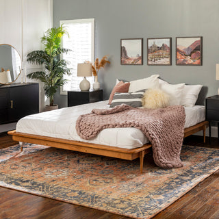 King Mid Century Modern Solid Wood Platform Bed - Caramel