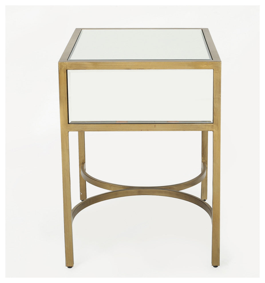 GDF Studio Siryen Modern Mirror Finished Side Table With Gold Iron Accents