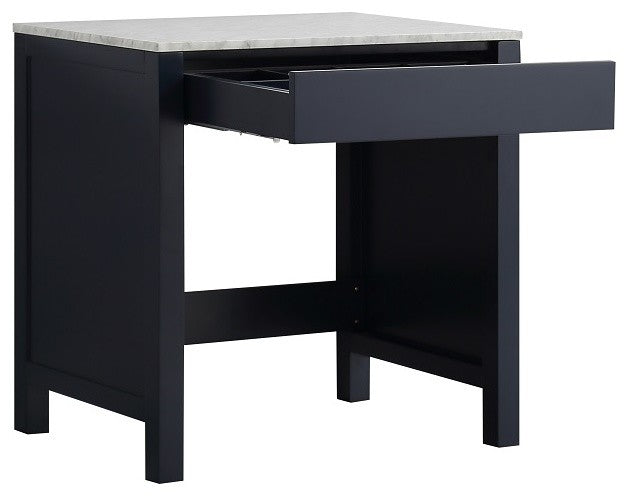 Jacques 30" Navy Blue Make-Up Vanity Side Table White Carrara Marble Top