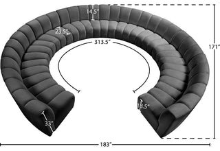 Infinity Channel Tufted Velvet Modular Chair, Gray, 11 Piece