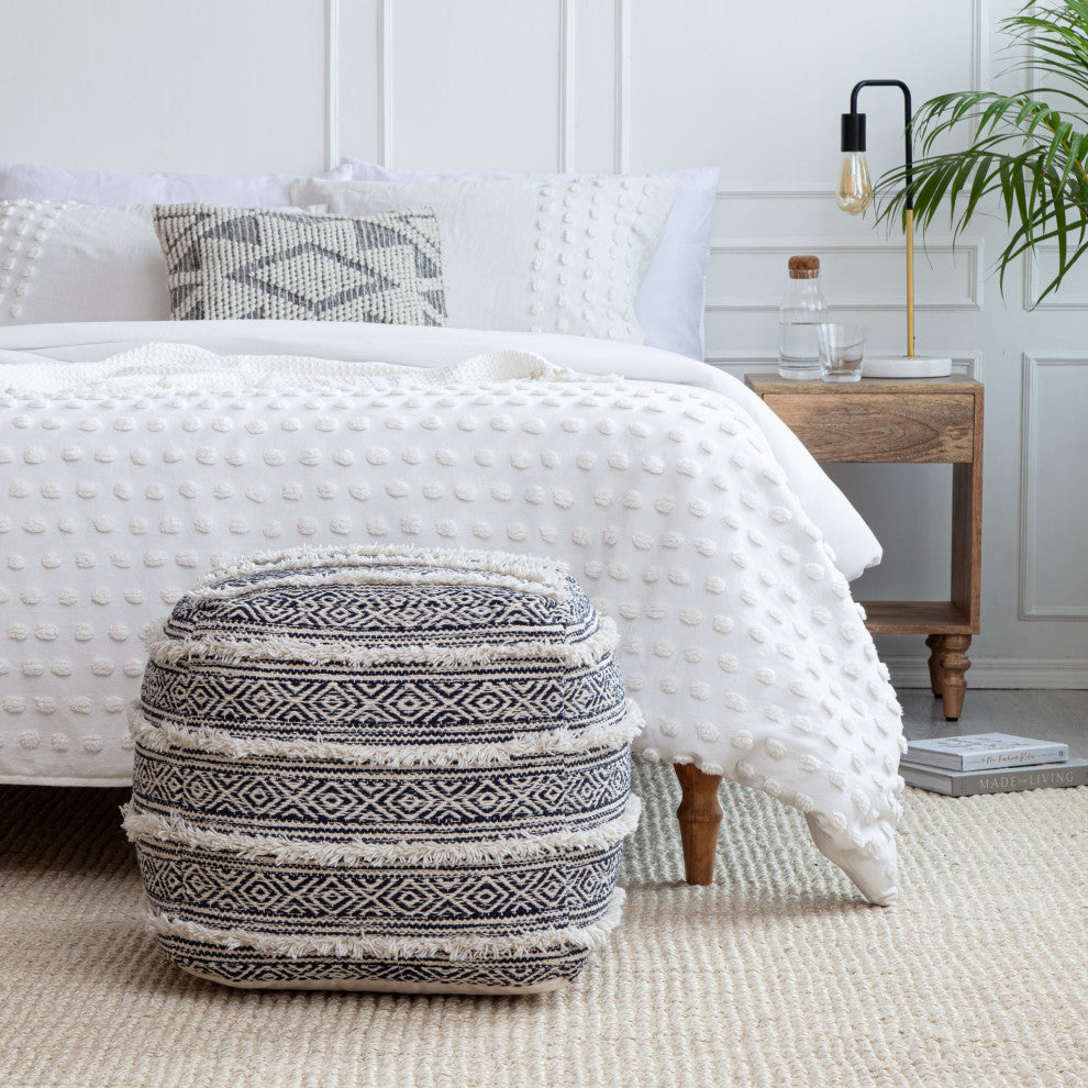 Ouray 20" x 20" x 20" Blue and Ivory Pouf