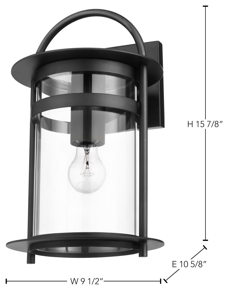 Bracer 1-Light Large Wall Lantern, Matte Black/Clear Glass