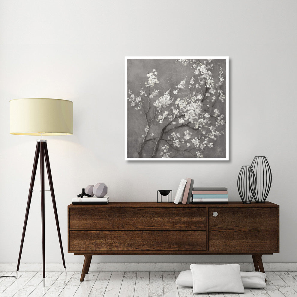 "White Cherry Blossoms I on Grey Crop" Paper Print by Danhui Nai, 42"x42"