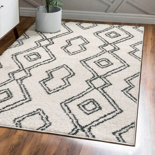 Deia Moroccan Style Diamond Shag, White/Black, 5'x8'