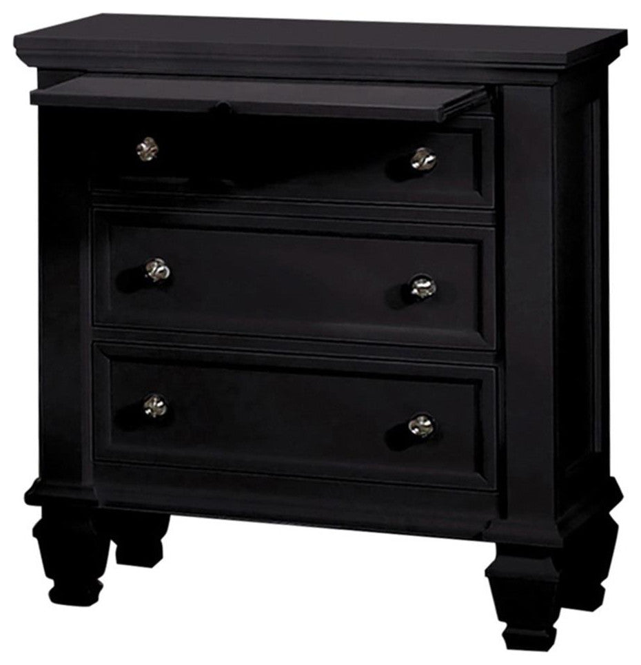 Catania Modern / Contemporary Coastal 3-Drawer Wood Nightstand in Black