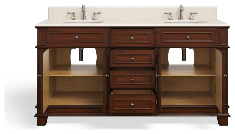 The Bergen Bathroom Vanity, Brown, 70", Double Sink, Freestanding