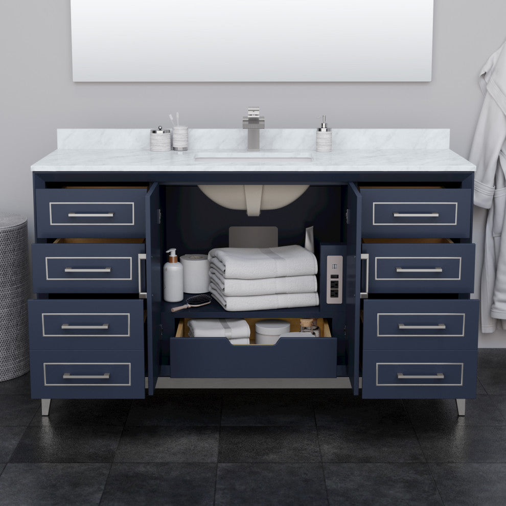 Marlena 60" Dark Blue Single Vanity, Top, Nickel Trim