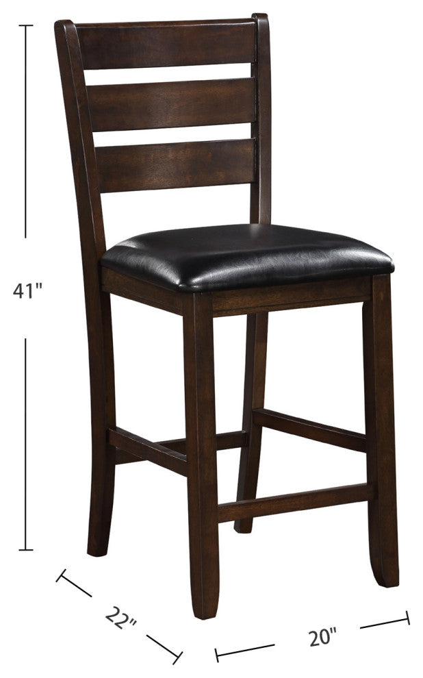 Set of 2 Black PU Counter Height Chair, Espresso Finish