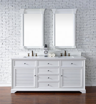 Savannah 72" Double Vanity, Bright White,, 3 Cm Classic White Quartz Top