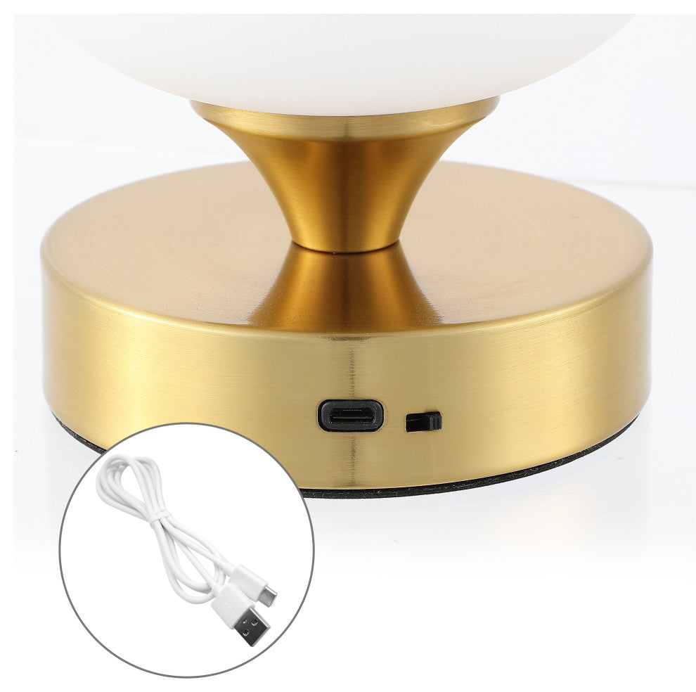 Owen 6.13" Bohemian Farmhouse Iron Rechargeable Integrated LED Table Lamp, Gold