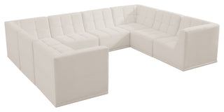 Relax Velvet Upholstered 8-Piece U-Shaped Modular Sectional, Cream