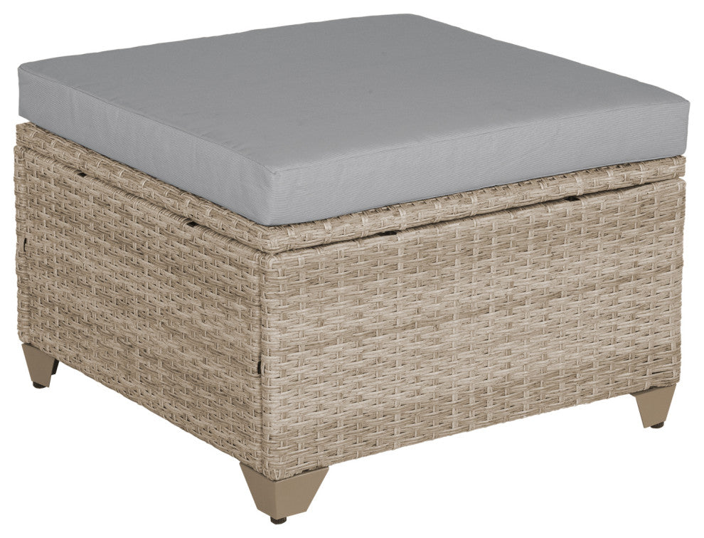 Maui Outdoor Ottoman, Natural Aged Wicker, Stone