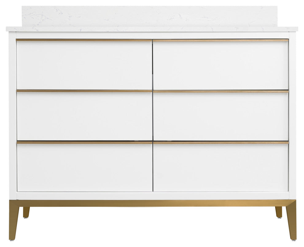 Nolan Freestanding Bathroom Vanity with Quartz Top, White, 48"
