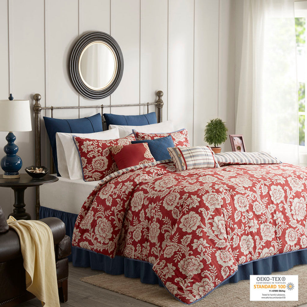 Madison Park Lucy 9 Piece Cotton Twill Reversible Comforter Set in Red