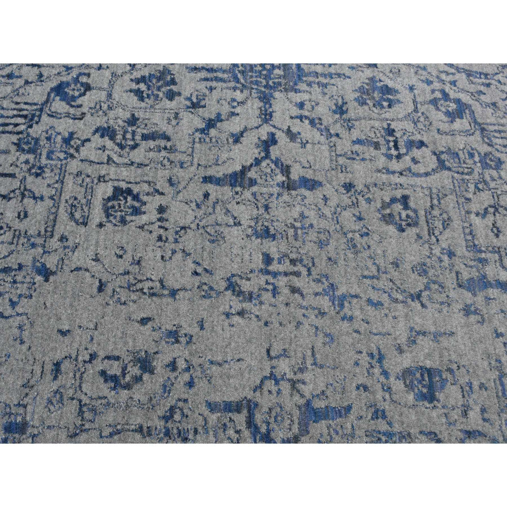 Battleship Gray, Jacquard Hand Loomed Hand Knotted Pure Wool Rug, 7'10"x10'