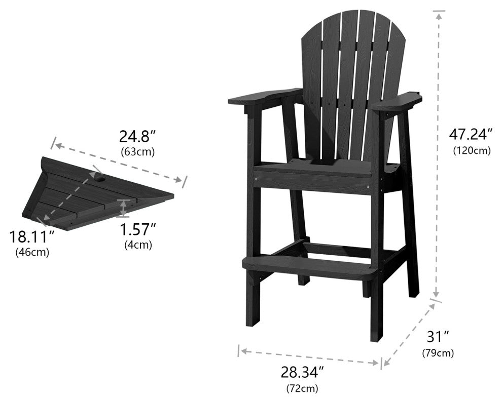 2 Pieces Outdoor Adirondack Chairs with Connecting Tray and Umbrella Hole, Black