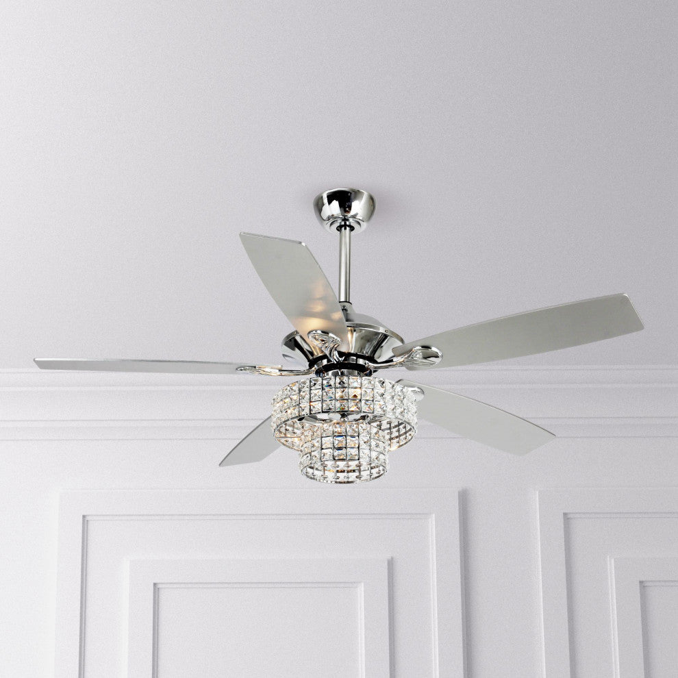 52-in Crystal Chandelier Ceiling Fan With LED Light and 5 Blades, Chrome