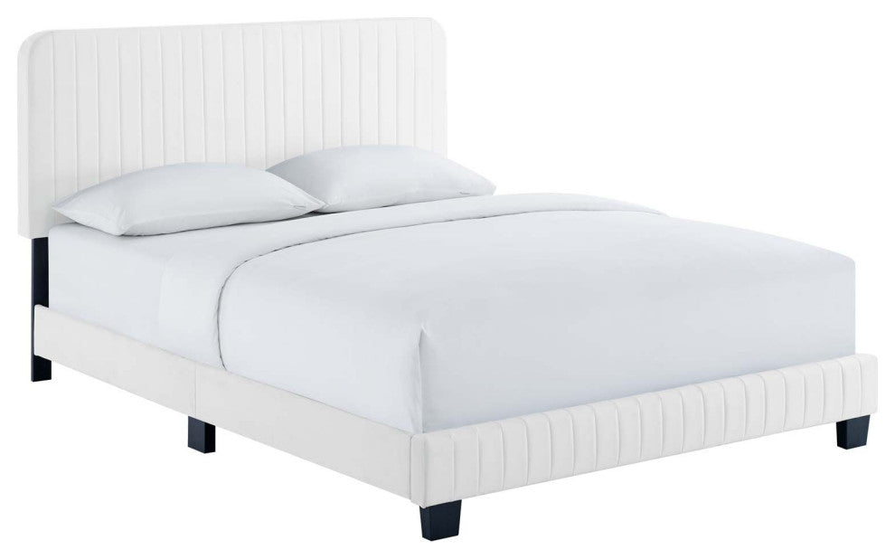 Celine Channel Tufted Performance Velvet Twin Platform Bed, White