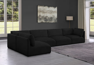 Ease Fabric Upholstered L-Shaped Modular Sectional, Black, 5 Piece: 2 Corner, 3 Armless