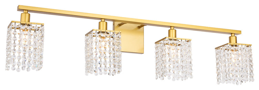 Brass Finish And Clear Crystals 4-Light Wall Sconce