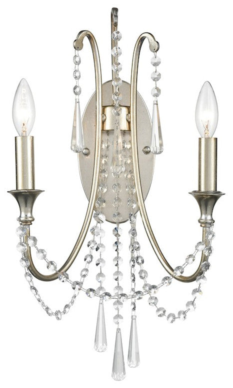 Crystorama ARC-1902-SA-CL-MWP, 2-Light Wall Mount, Antique Silver